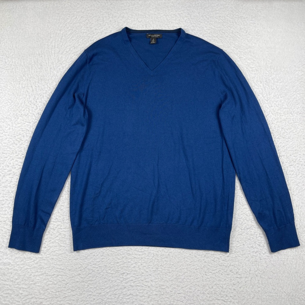 Banana Republic V-Neck Sweater Mens‎ XL Tall Blue Silk Cotton Cashmere Blend